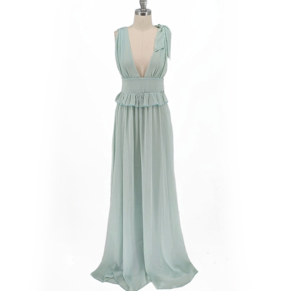 NEW Relish Plunging V Neck Chiffon Maxi Dress Mint XS bohemian wedding evening - Picture 1 of 12